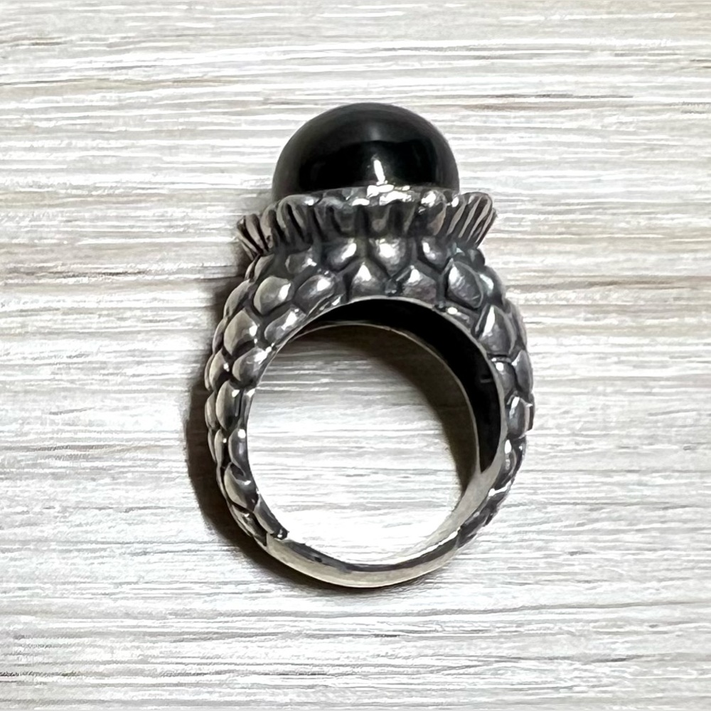 Vintage Heavy Designer Dian Malouf Sterling Silver Pomegranate Onyx Ring, Size 7 - Picture 5 of 11